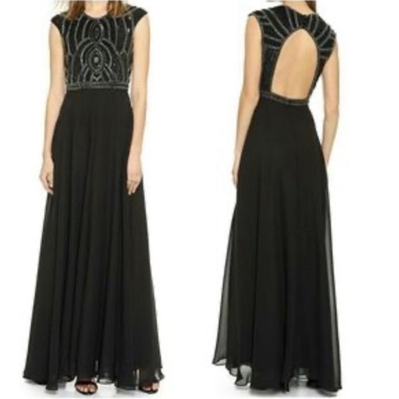 Parker long gown with chiffon overlay & beaded/sequin sleeveless top open back 0 - Picture 1 of 14